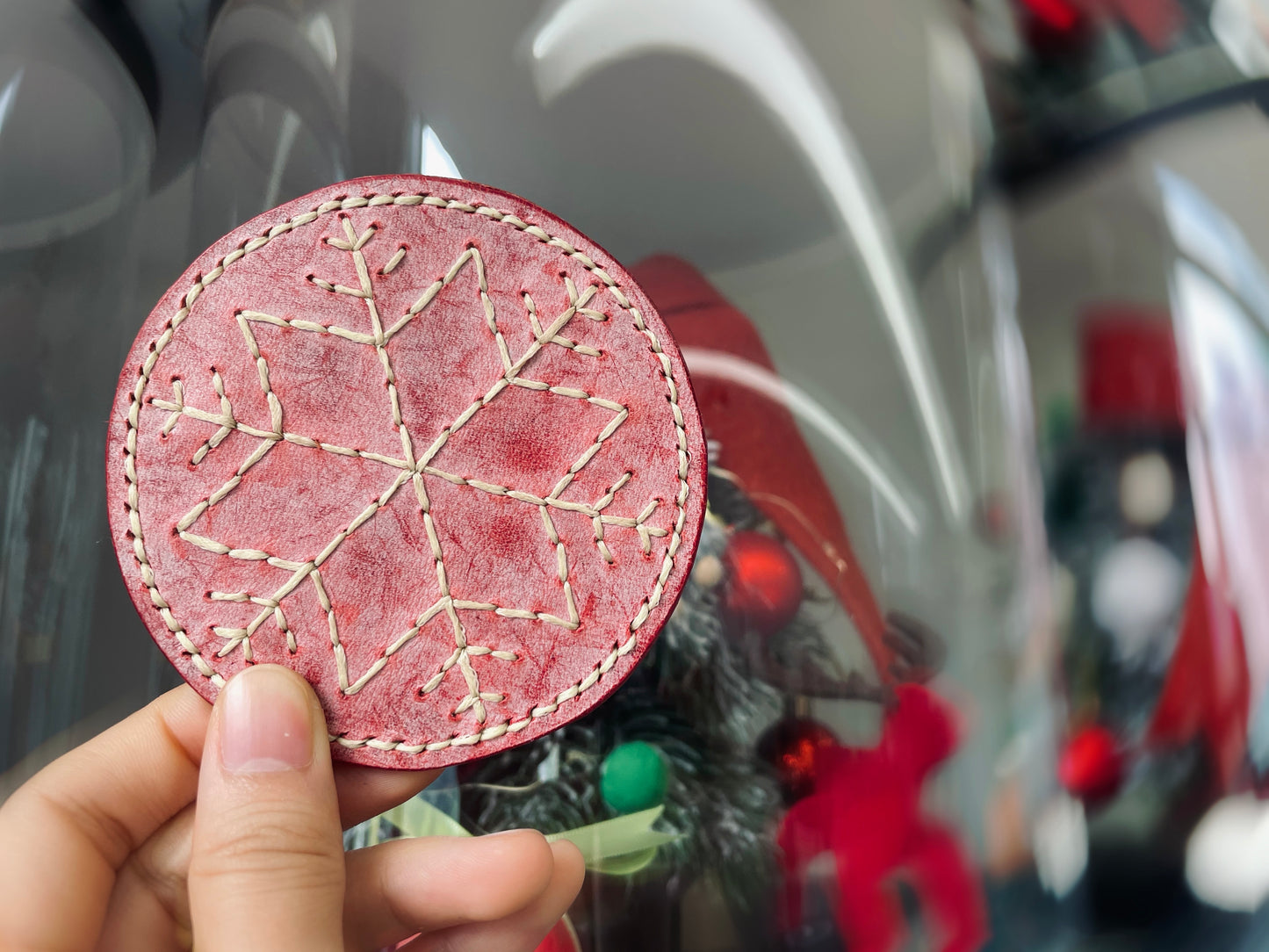 Fog Wax Leather Snowflake Coaster